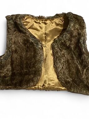 Faux Fur Cropped Vest in Brown with Gold Lining 2-3 Years old